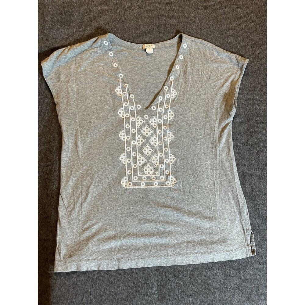 J Crew Shirt Womens Size Small Gray V-neck Sleeveless Embroidered Top Boho Beach